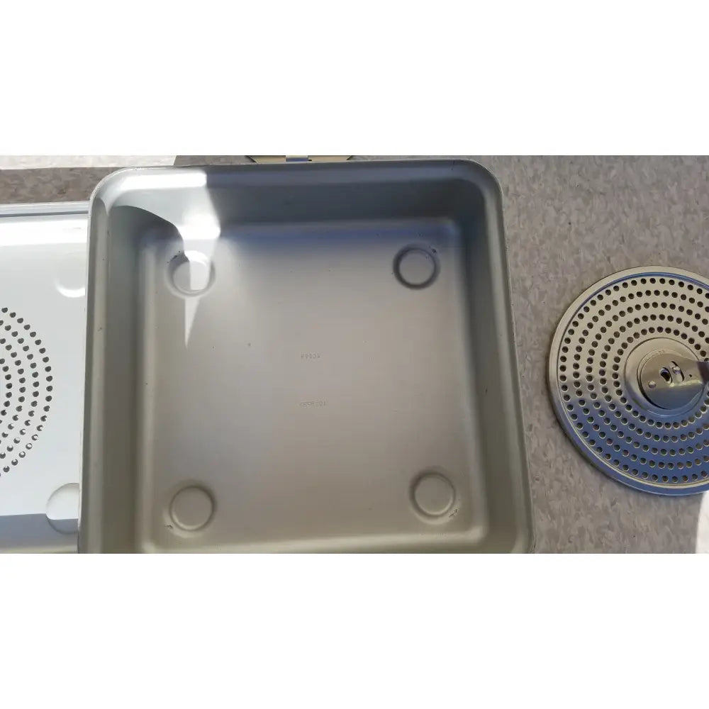 Aesculap jn342 sterilization stainless steel square sink basin with rounded corners and four circular mounting holes