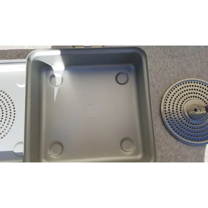 Aesculap jn342 sterilization stainless steel square sink basin with rounded corners and four circular mounting holes