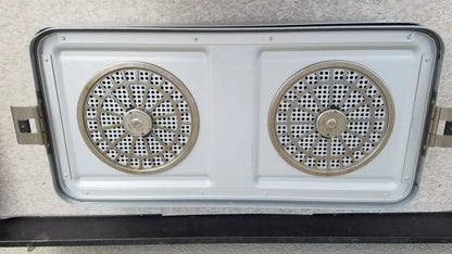 White rectangular aesculap jn821 sterilization case instrument tray with two circular perforated metal vents on the front