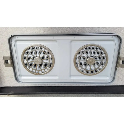 White rectangular aesculap jn821 sterilization case instrument tray with two circular perforated metal vents on the front