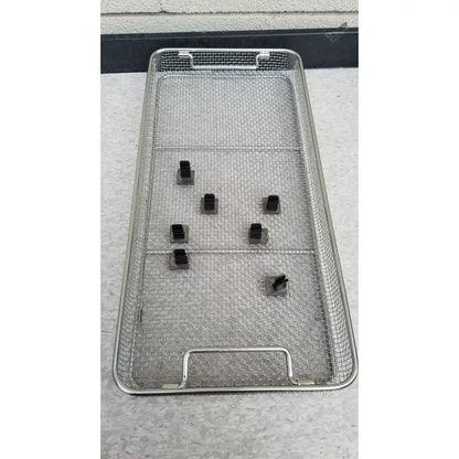 Aesculap JN821 sterilization case stainless steel mesh tray with black plastic clips for instrument storage