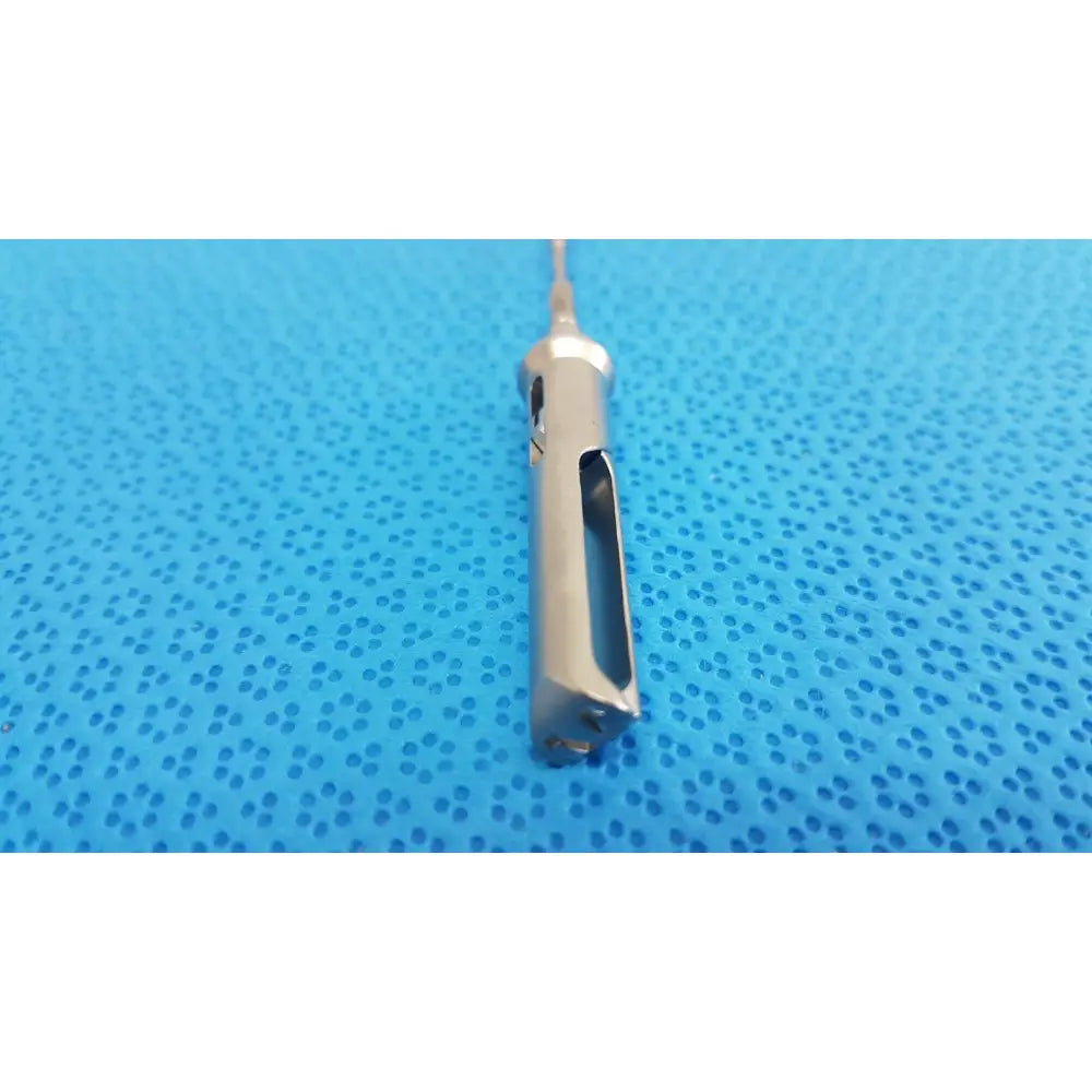 Silver aesculap laparoscopic grasper model p0623r with slender metallic shaft and precision-cut handle
