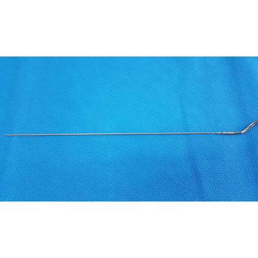 Aesculap laparoscopic instrument model pm 716r slender metallic surgical tool with straight shaft and curved handle end
