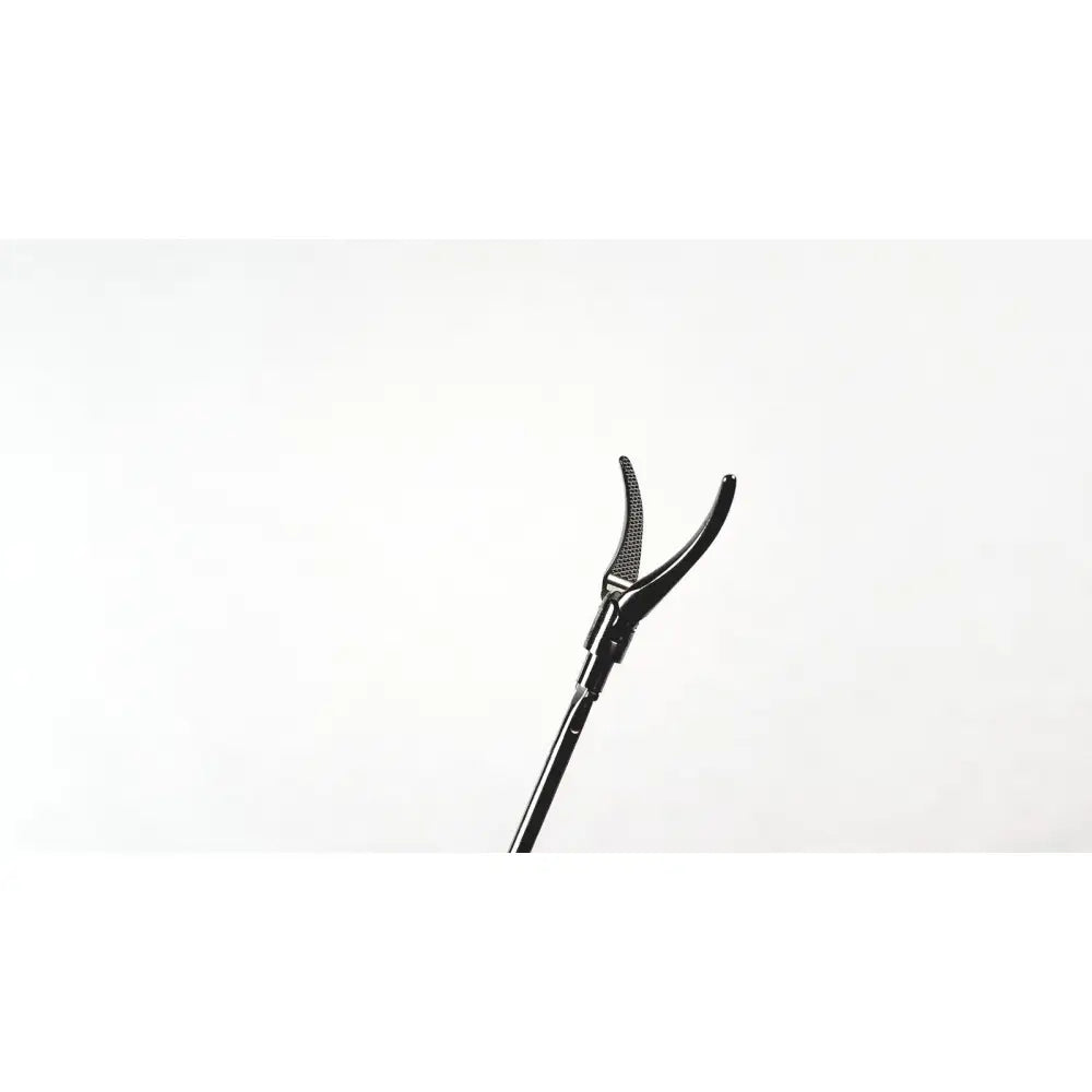 Black aesculap maryland curved grasping forceps with serrated tips and slender articulated shaft for surgical use