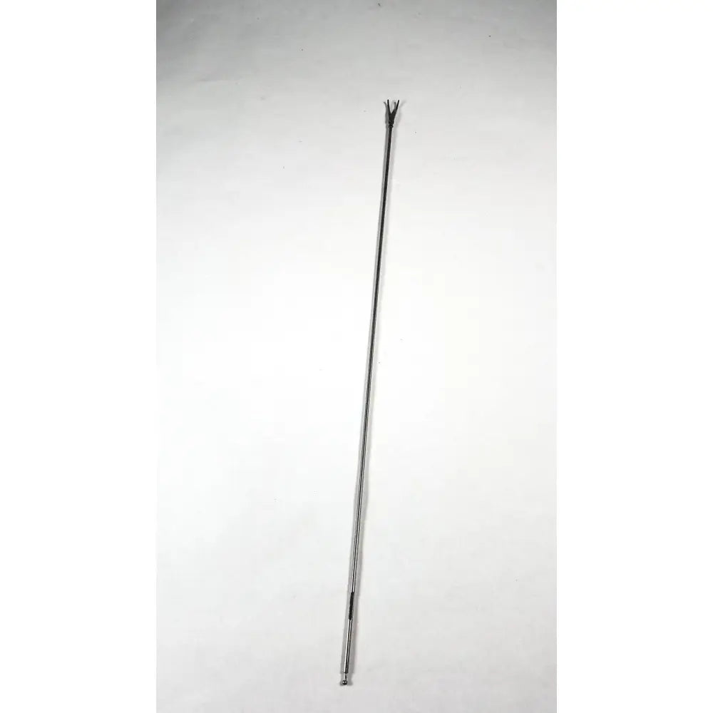 Silver metal aesculap maryland curved grasping forceps with serrated three-pronged tip and threaded end