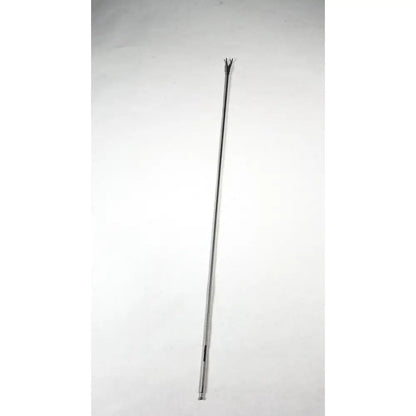 Silver metal aesculap maryland curved grasping forceps with serrated three-pronged tip and threaded end
