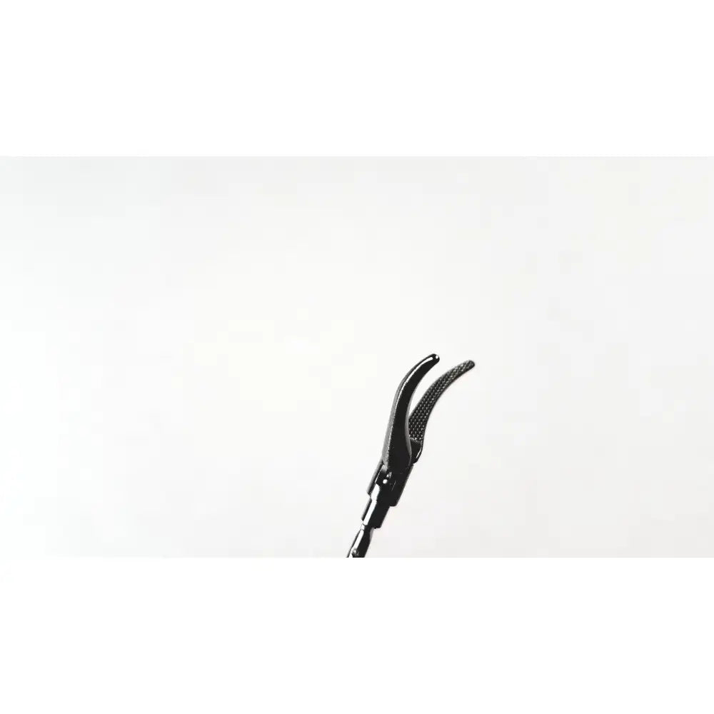 Black aesculap maryland curved grasping forceps with serrated textured curved tips and sleek metallic handle for surgery