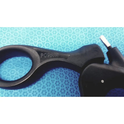 Black plastic aesculap p0960r non-ratchet laparoscopy handle with textured grip and engraved model number lot of 2