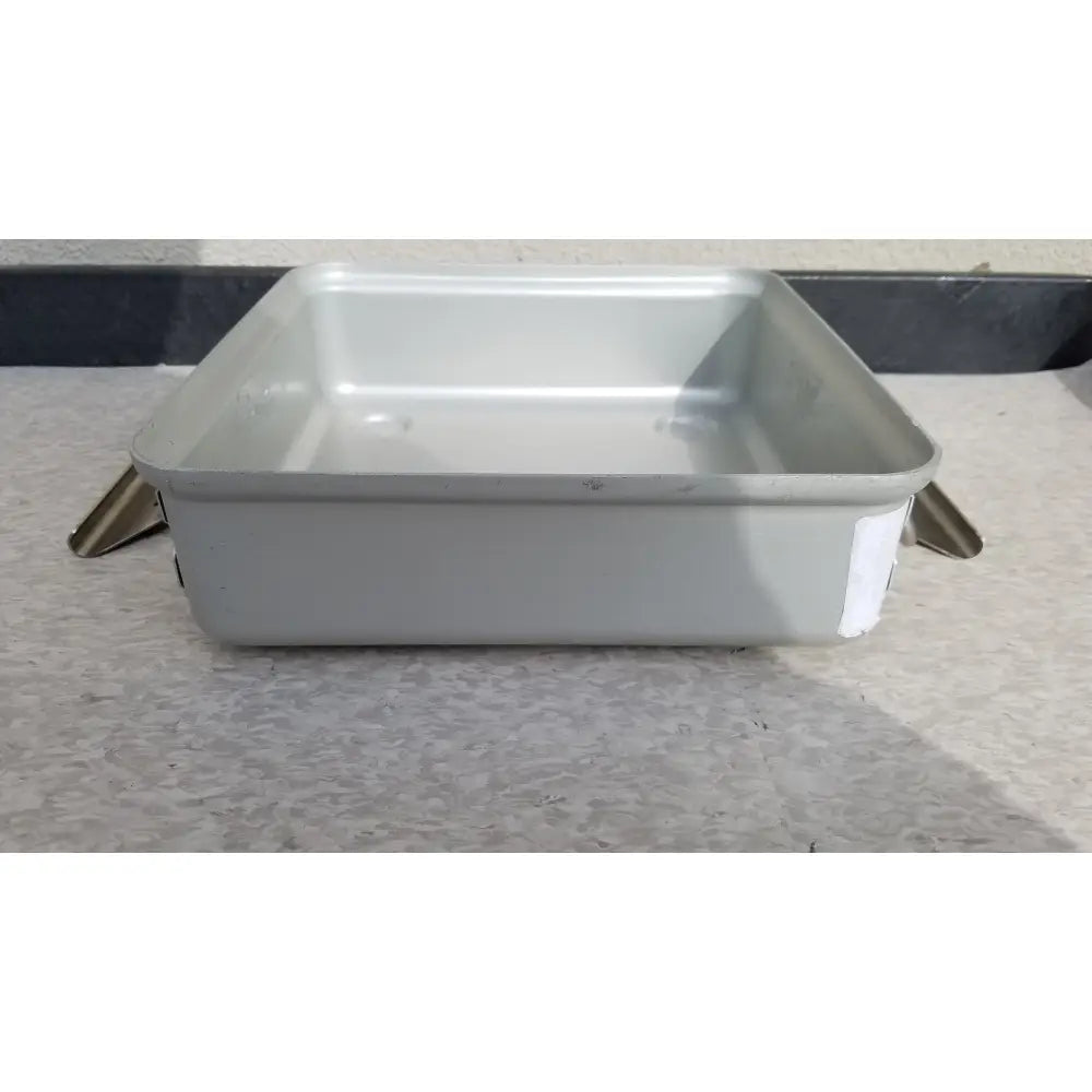 Silver rectangular metal baking pan with handles for aesculap sterilization container without lid model 1098552