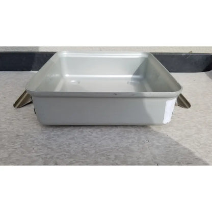 Silver rectangular metal baking pan with handles for aesculap sterilization container without lid model 1098552