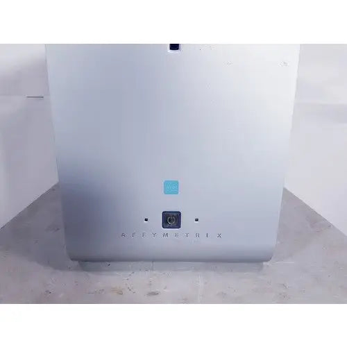 Silver metallic affymetrix genechip scanner 3000 with blue logo and circular port on the front for genechip scanning