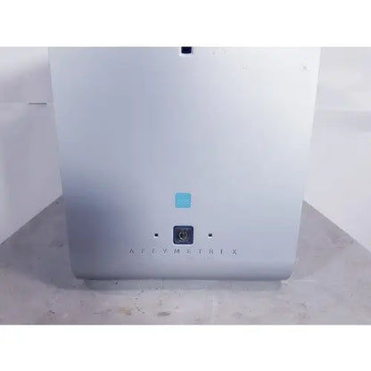Silver metallic affymetrix genechip scanner 3000 with blue logo and circular port on the front for genechip scanning