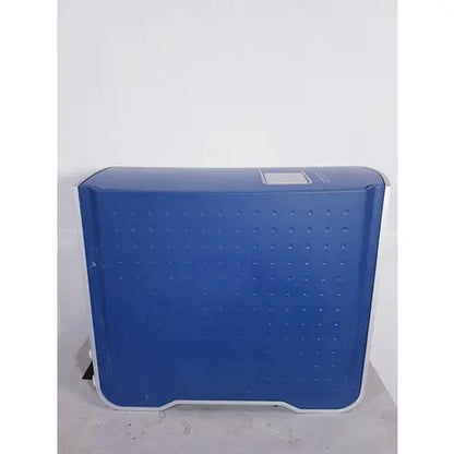 Blue perforated plastic storage box with white trim for affymetrix genechip scanner 3000 reuse medical equipment
