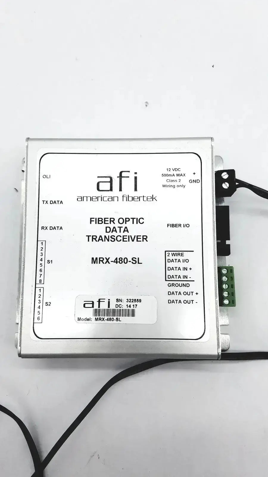 afi American Fibertek Fiber Optic Data Transceiver MRX-480-SL Fiber Optic Data Transceiver, second-hand product photo 1