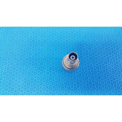Silver-colored metal coaxial adapter featuring a threaded outer shell and central pin for bnc male rf coaxial connection