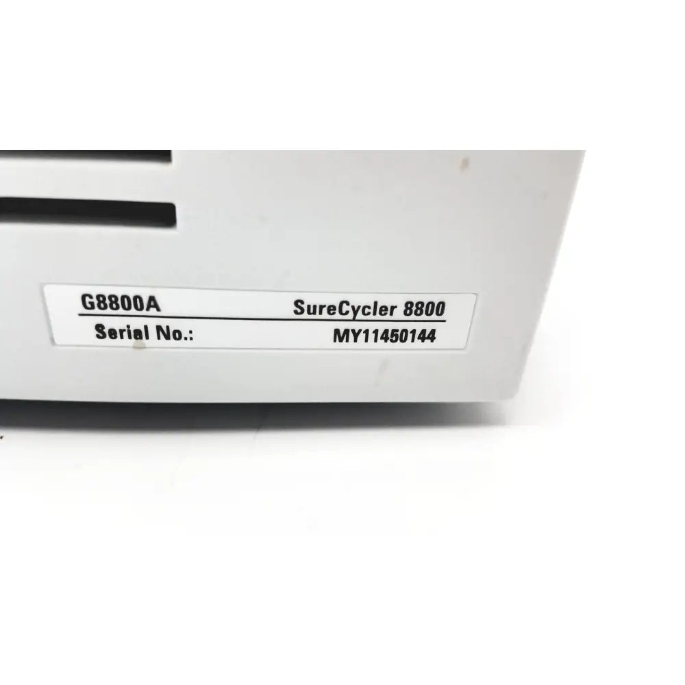 White plastic agilent surecycler 8800 touch screen thermal cycler with model g8800a and serial my11450144 label