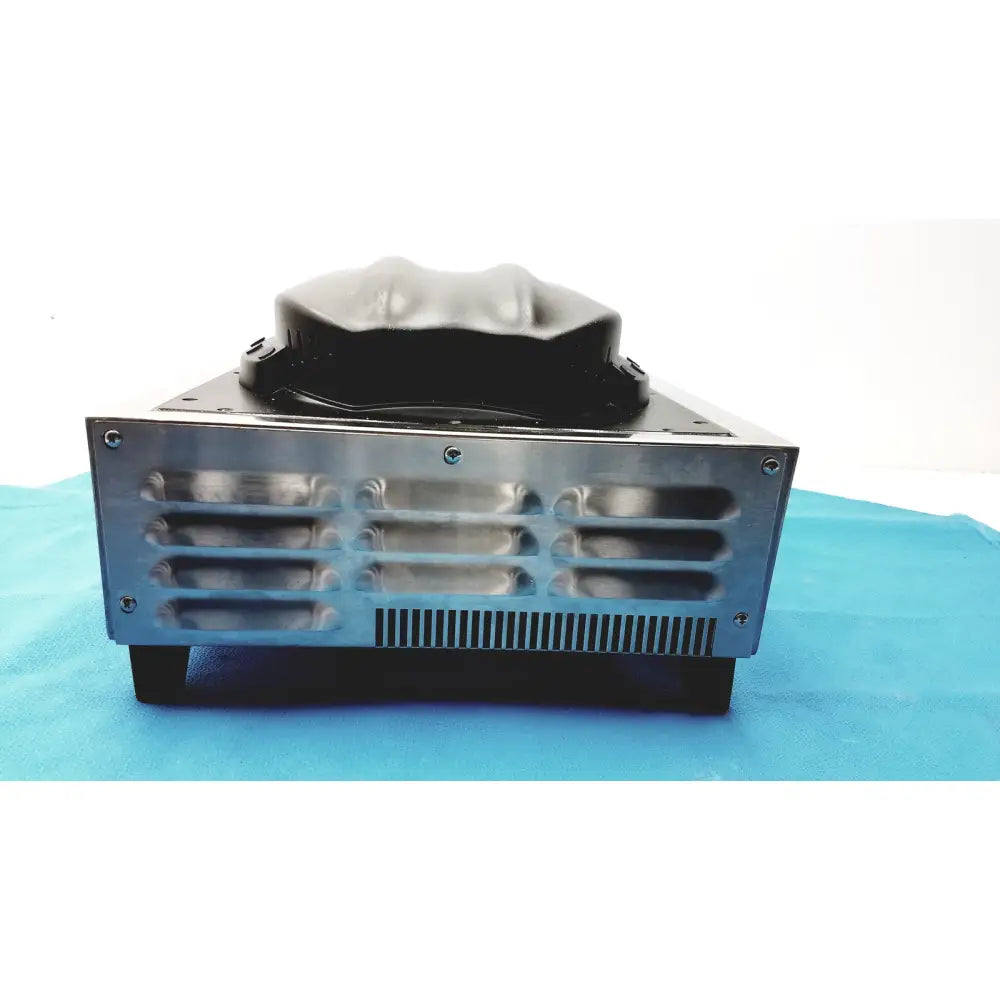 Black rubberized top on silver metallic chassis with ventilation slots and screws of aladdin temp-rite heat demand advantage plate heater