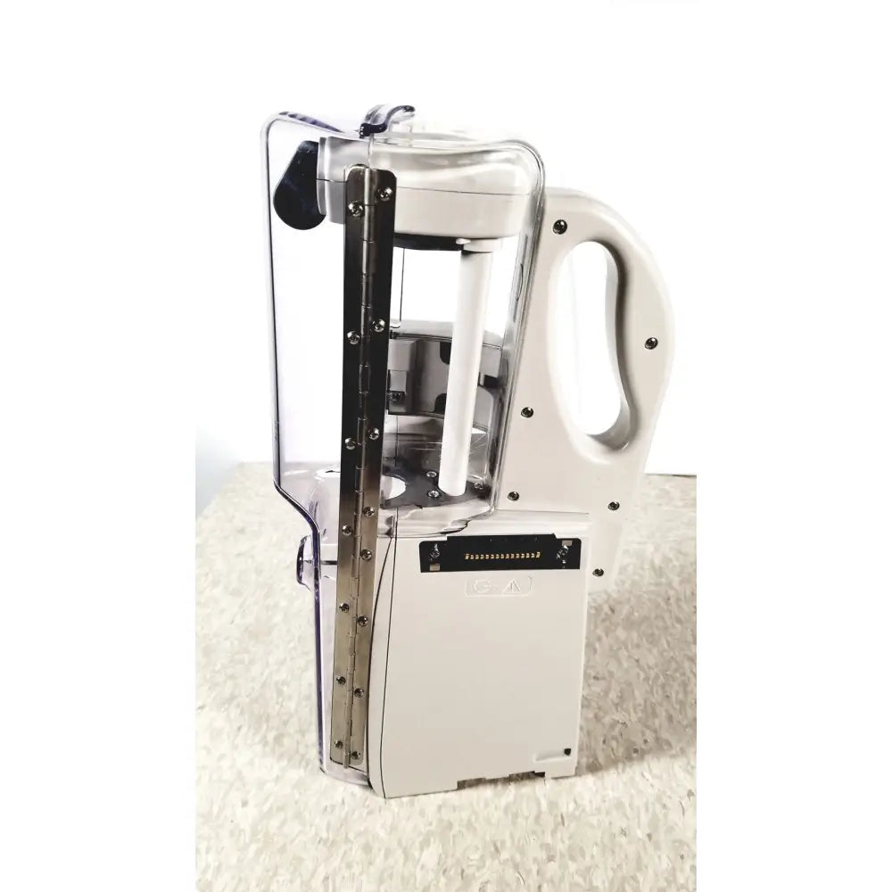 Clear plastic and gray metal handheld alariis pca model 8120 device with handle and visible screws along side without keys