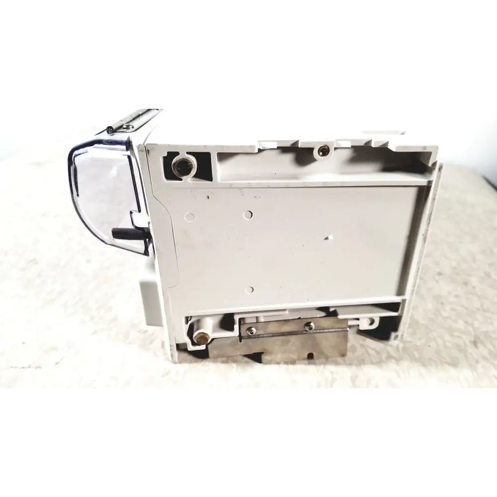 White plastic alariis pca model 8120 cash register drawer with transparent side panel and metallic internal components