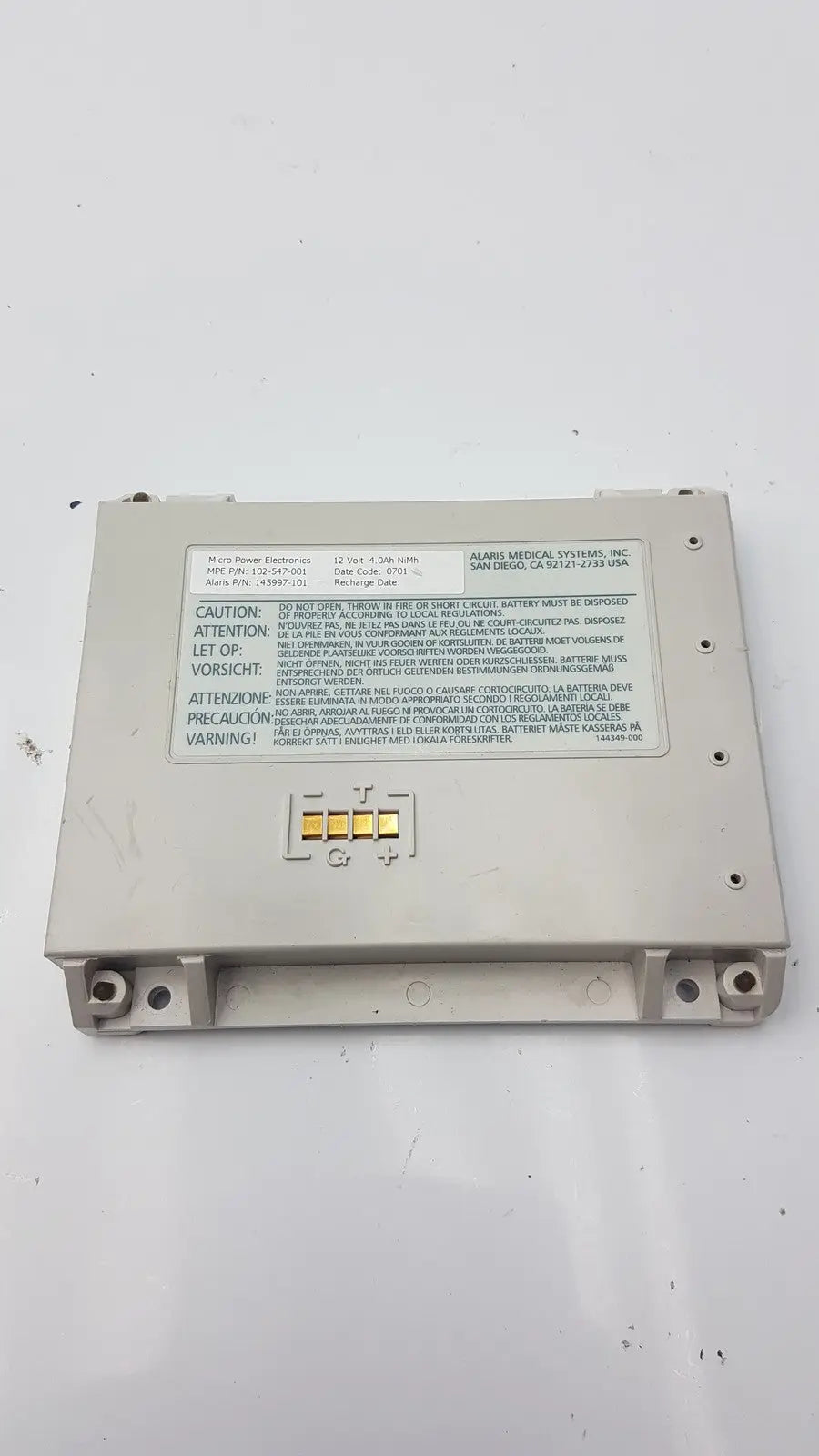 Alaris Medical 145997-101, Micro Power Electronics 102-547-001 Battery, second-hand product photo 1