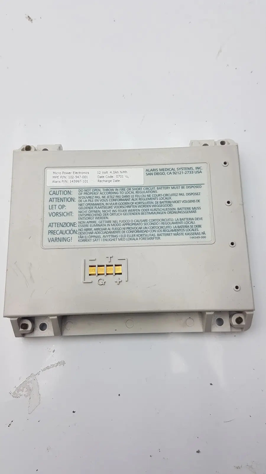 Alaris Medical 145997-101, Micro Power Electronics 102-547-001 Battery, second-hand product photo 2