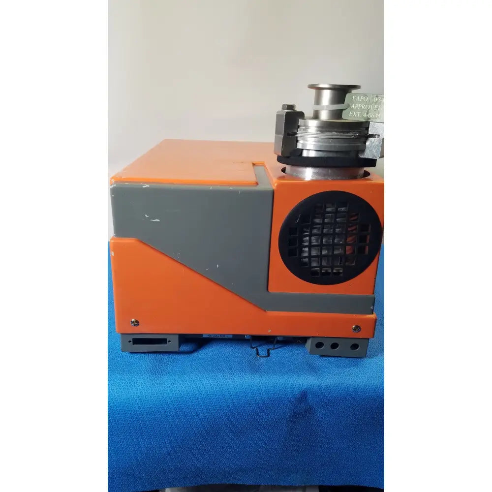 Orange and gray Alcatel Drytel 31 vacuum pump station with metallic top assembly for industrial vacuum pump use