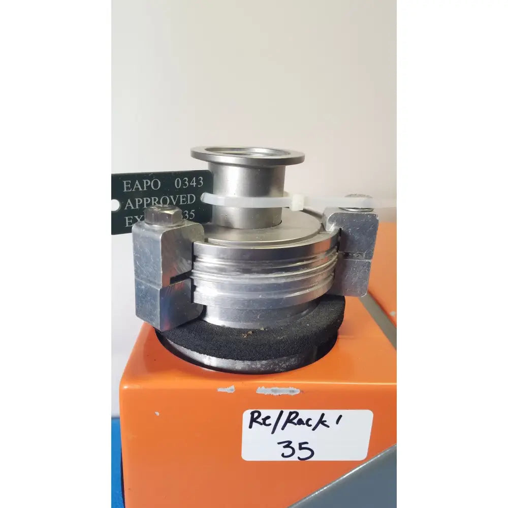 Silver metallic flange coupling with threaded ends and black rubber gasket secured by clamps for alcatel drytel vacuum pump station