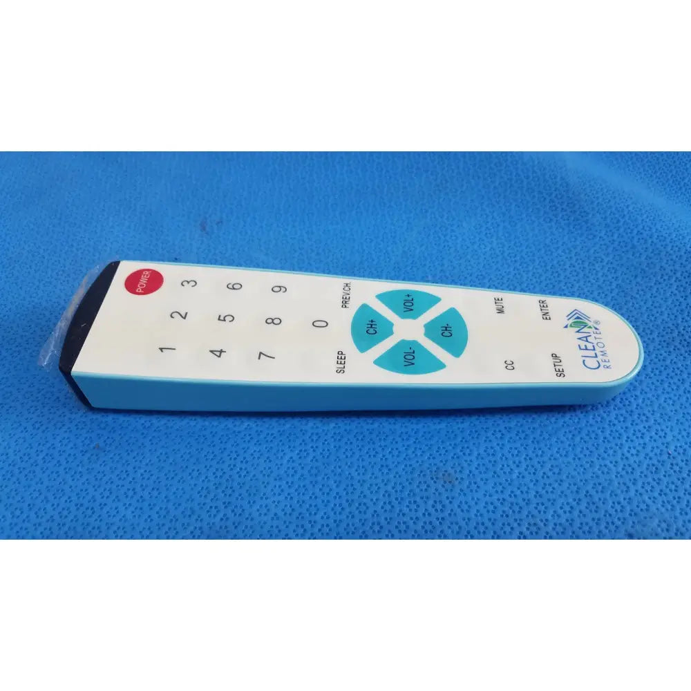 Light blue and white plastic clean remote cr2bb with teal buttons for medical healthcare tv control alco al-77166