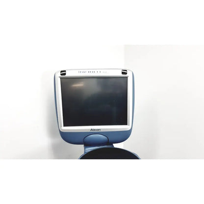 Blue and white Alcon Infiniti Vision 102 phacoemulsification surgical microscope for ophthalmic procedures