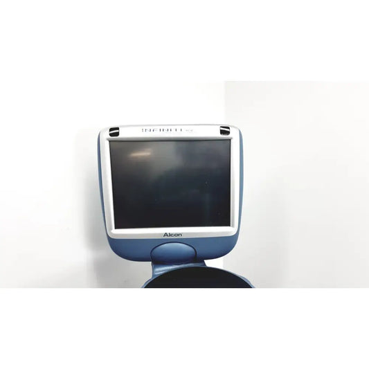 Blue and white Alcon Infiniti Vision 102 phacoemulsification surgical microscope for ophthalmic procedures