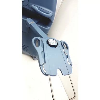 Blue plastic patient lift with circular control panel and metal legs for alcon infiniti vision system model 210-0000-511