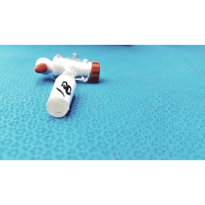 White and red Aldrich Glass 14/20 septum inlet flow control adapter with clear body and black marking for precise inlet flow control