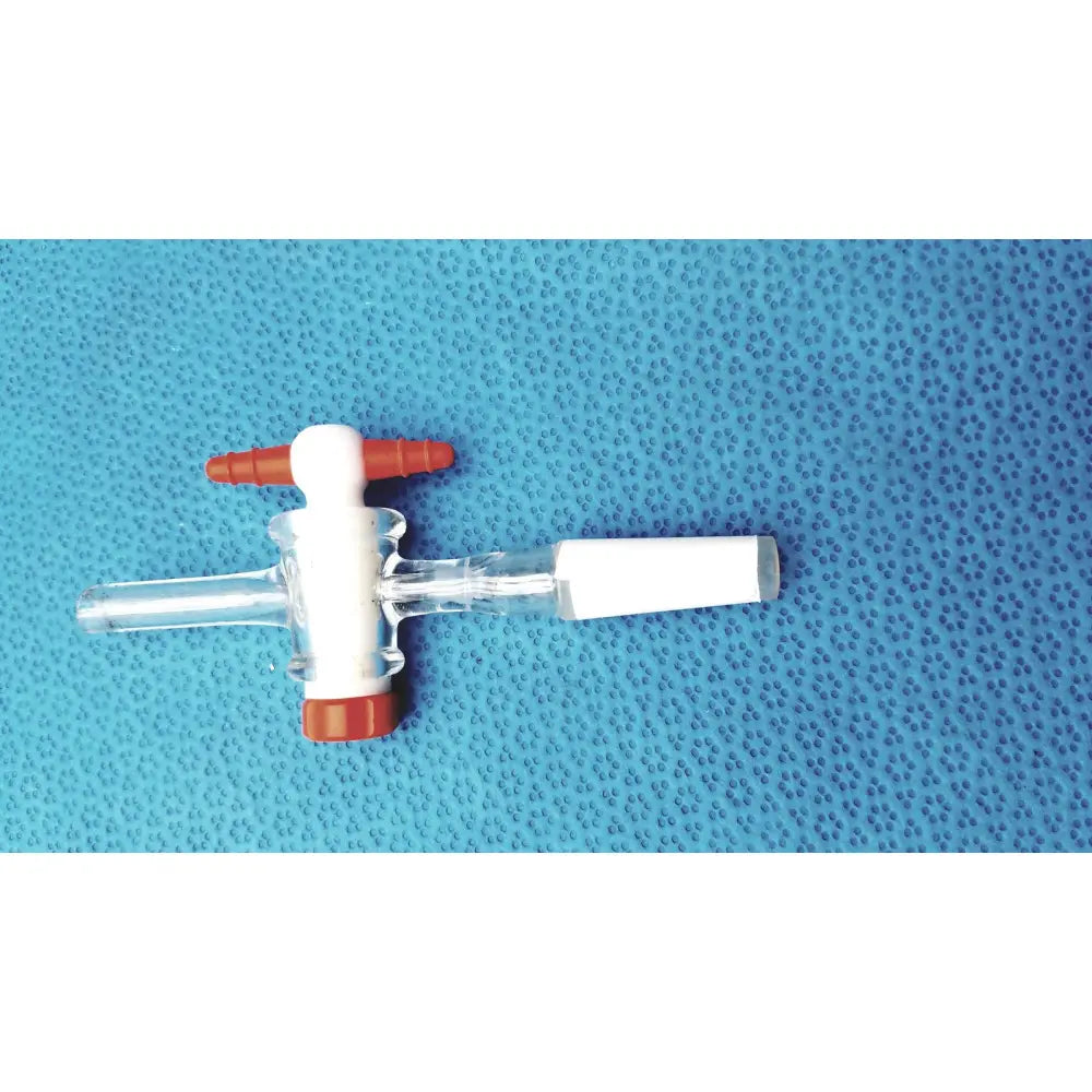 Clear glass laboratory stopcock with white plastic body and orange rubber fittings for aldrich glass septum inlet flow control adapter