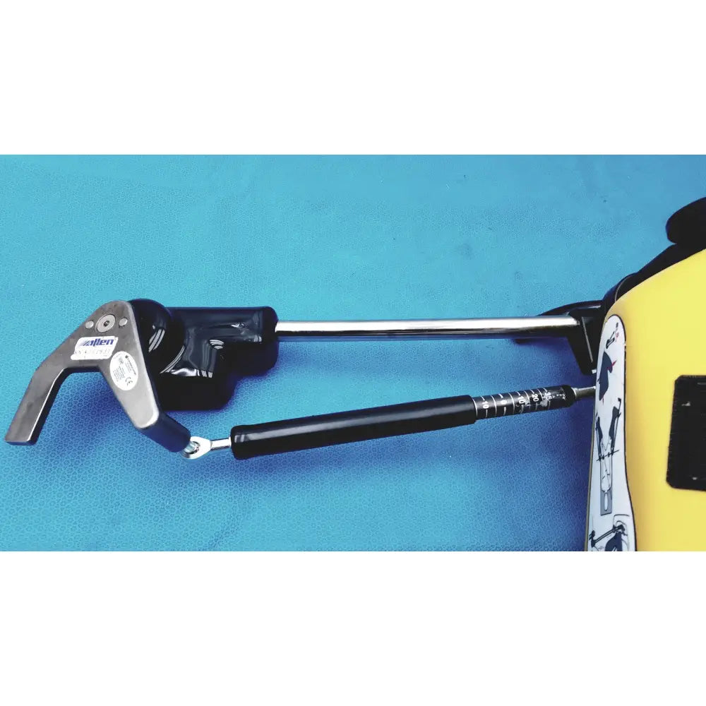 Black and silver allen medical yellofins elite hydraulic jack with long metal rod for lift-assist stirrups use