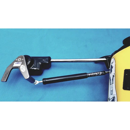 Black and silver allen medical yellofins elite hydraulic jack with long metal rod for lift-assist stirrups use