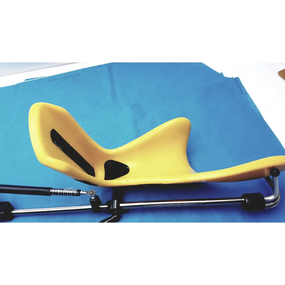 Yellow plastic orthopedic seating device with black accents and metal frame allen medical yellofins elite lift-assist stirrups