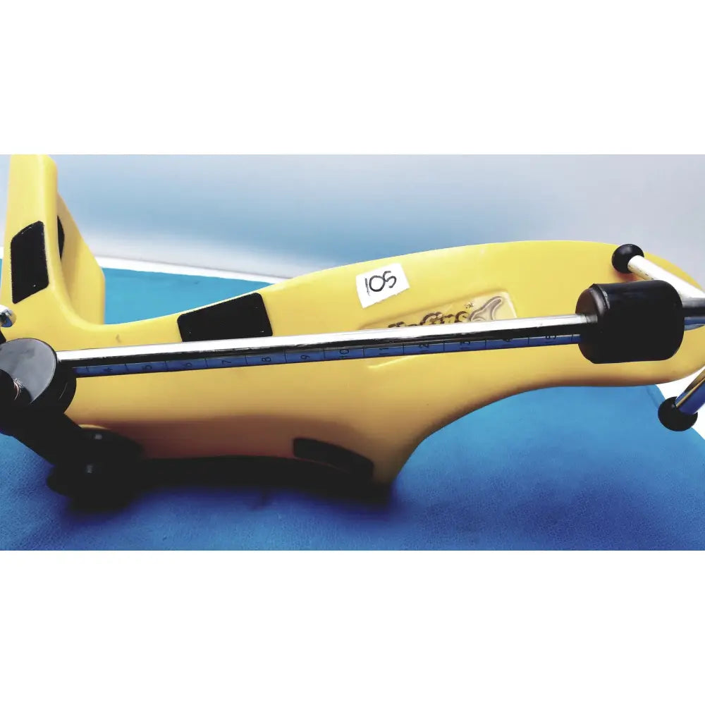 Yellow plastic Allen Medical Yellofins Elite lift-assist stirrups with black rubber grips and a silver measuring scale