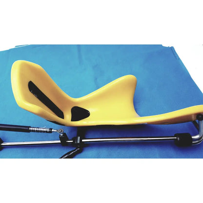 Yellow plastic pelvic tilt exercise device with black accents and metal frame in Allen Medical Yellofins Elite Lift-Assist Stirrups