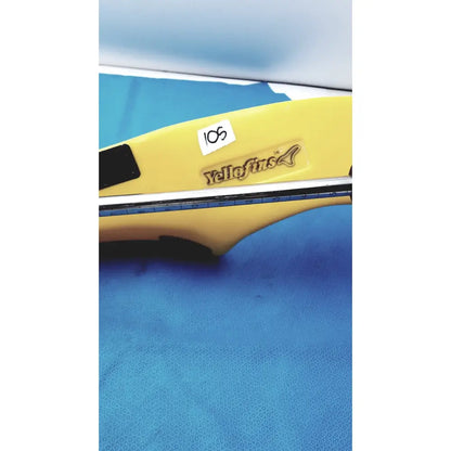 Yellow plastic bow with black grip and silver string branded allen medical yellofins elite for medical lift-assist stirrups