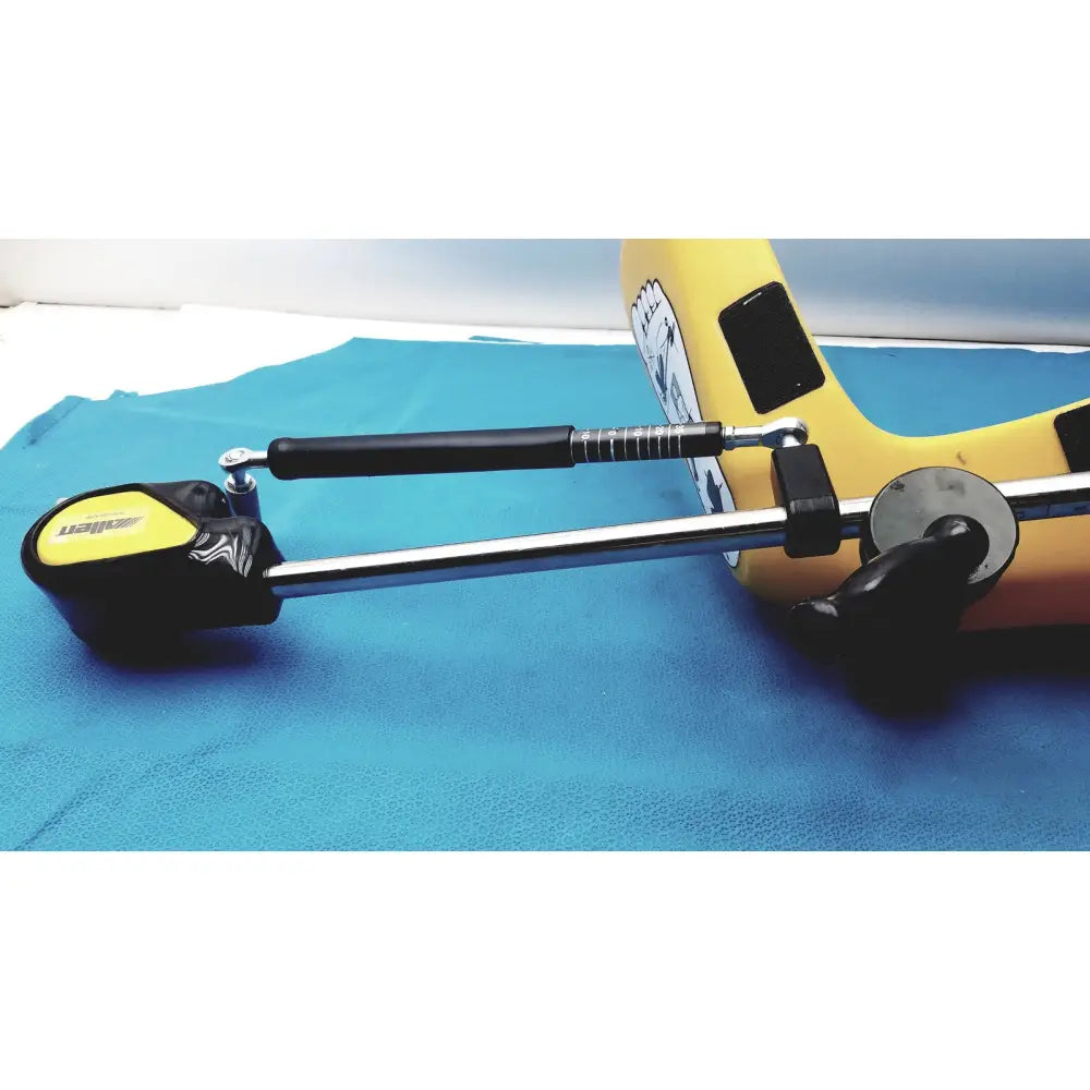 Yellow and black allen medical yellofins elite ankle-foot orthosis with adjustable metal bar and spring mechanism