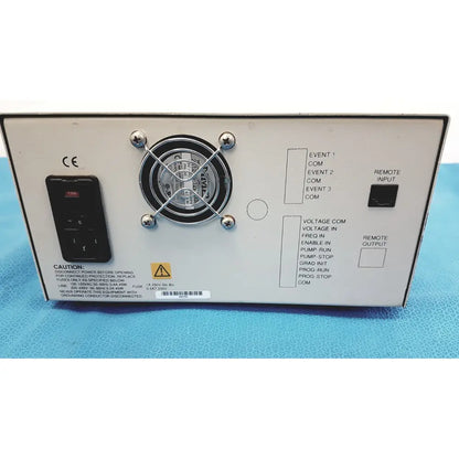 White rectangular alltech 301 pump hplc laboratory unit with circular fan and black control panel ports visible