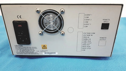 White rectangular alltech 301 pump hplc laboratory unit with circular fan and black control panel ports visible