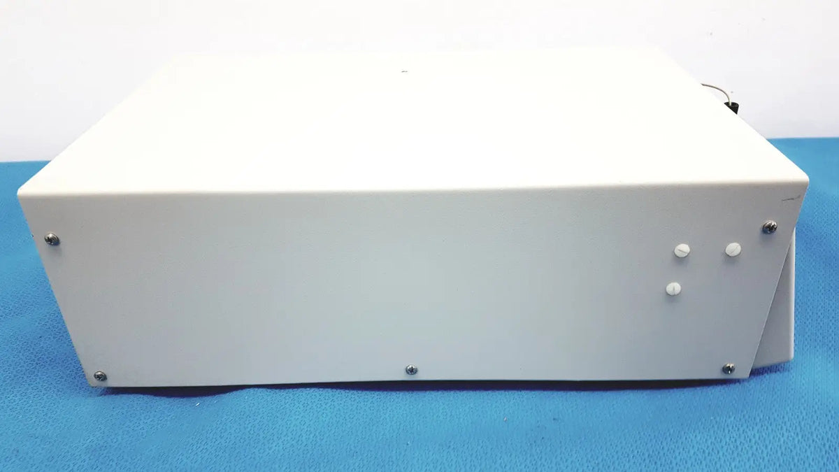 White rectangular alltech 301 pump hplc laboratory chromatography unit with metallic screws and circular side ports