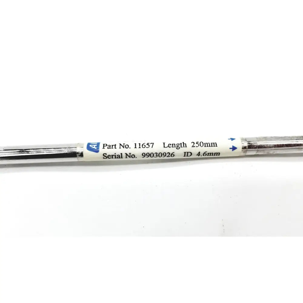 Silver-colored metal chromatography column rod alltech nucleosil 100 c18 ab 5u part no length 250mm with white label