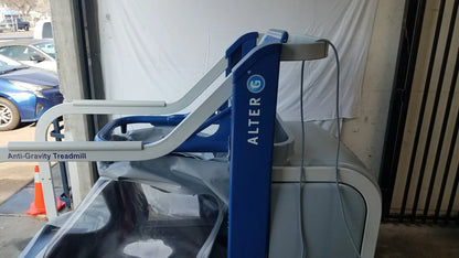 Blue and gray Alter G M320 anti-gravity treadmill with adjustable body-weight support and sleek modern design
