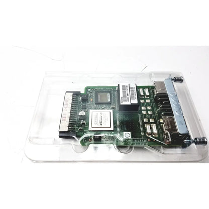 Green circuit board with silver and black components featuring altivec 12 chip in altera stratix ii cisco vwic3 module