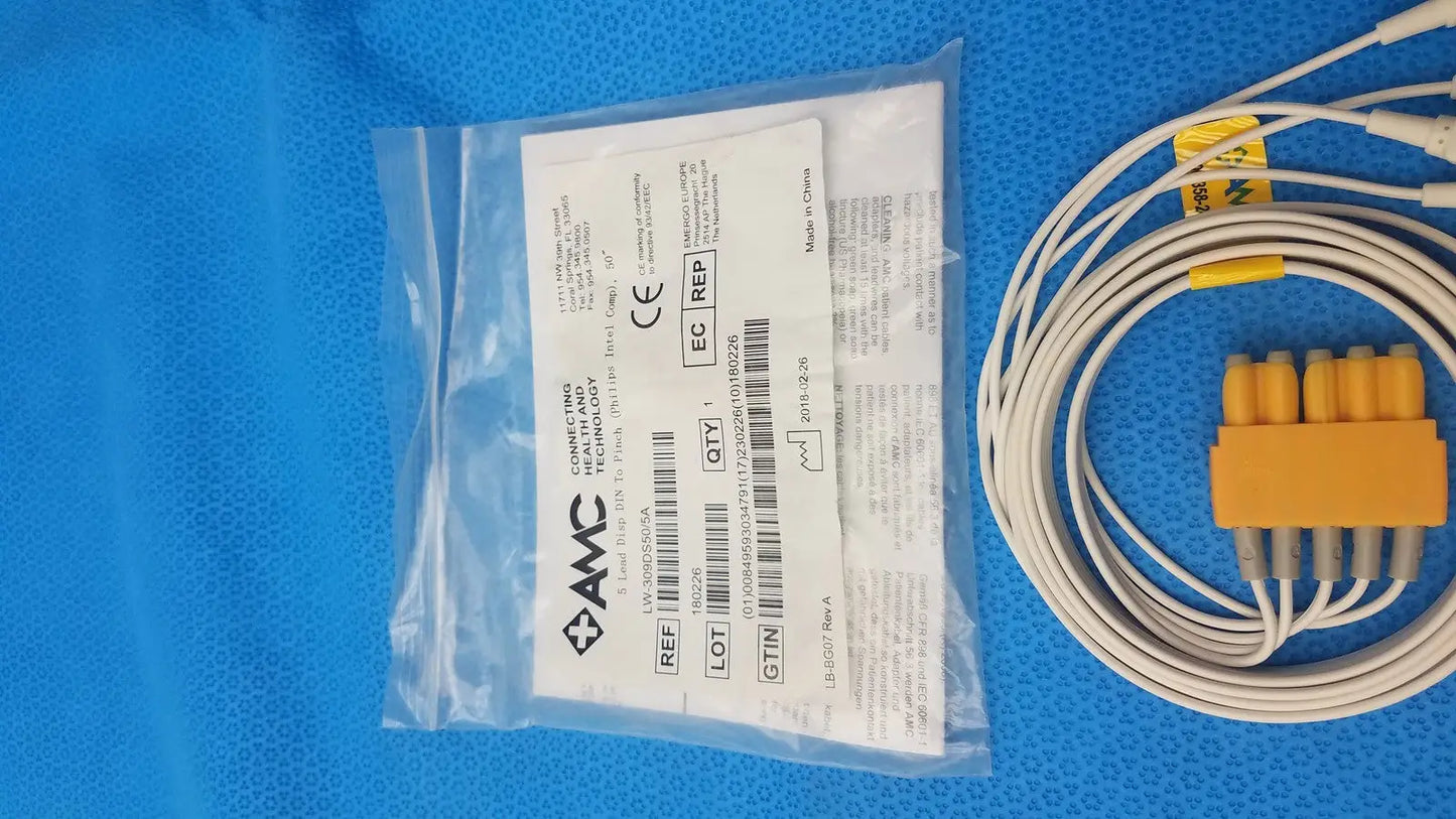 AMC 5-Lead GRPD Disposable ECG Cable – GE Multi-Link to Pinch, Shielded, 50" Disposable 5-Lead ECG Cable, second-hand product photo 2