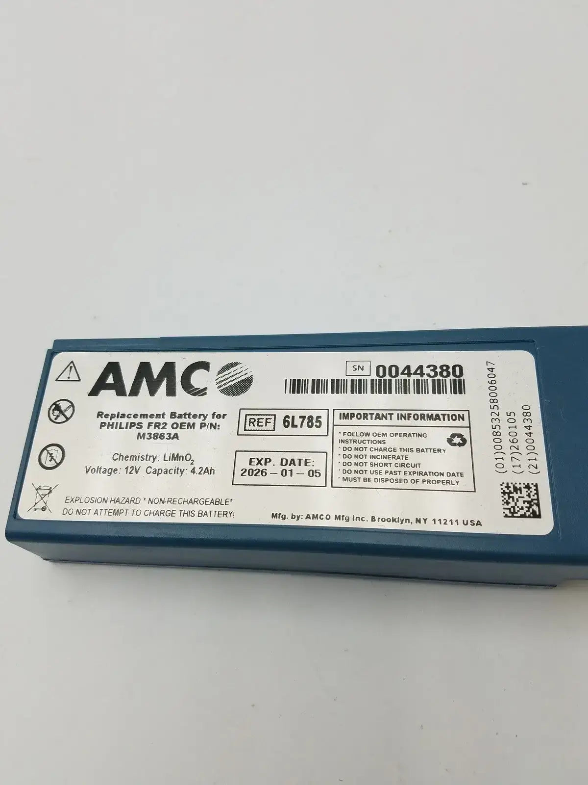 AMCO 6L785 Non-Rechargeable Replacement Battery AED Replacement Battery, second-hand product photo 3