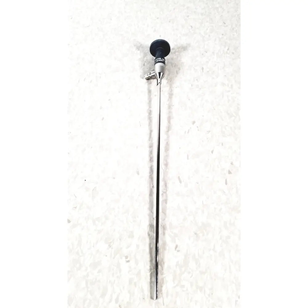 Silver surgical endoscope with black circular handle and metallic joints by american cystoscope makers fo-8168m microlens