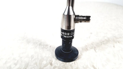 Black and silver medical endoscope with cylindrical body and threaded connector by American Cystoscope Makers FO-8168M microlens